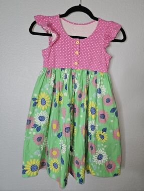 Eleanor Rose Girls Youth Dress Kirby Style Size 10-12 Pink Dots W Green Daisy